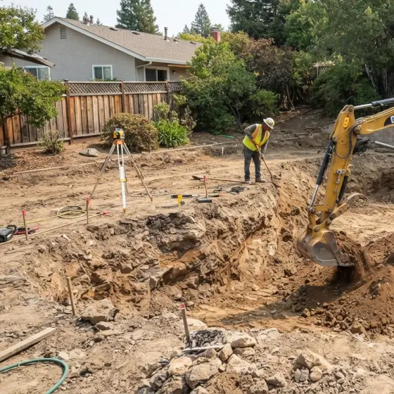 excavación del terreno para la construcción de piscinas