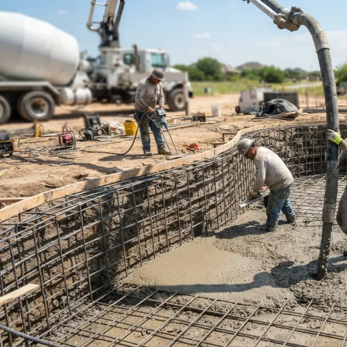 vertido de hormigón armado en la construcción de piscinas