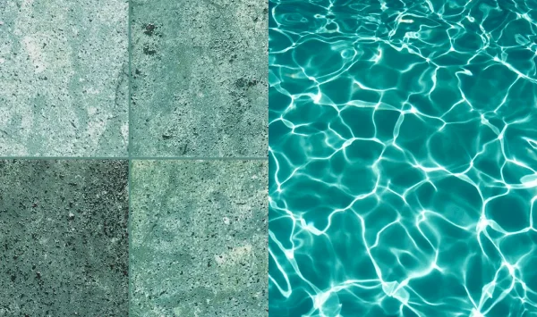 Color que adquiere el agua con cada porcel&aacute;nico, muestra de textura junto al agua turquesa
