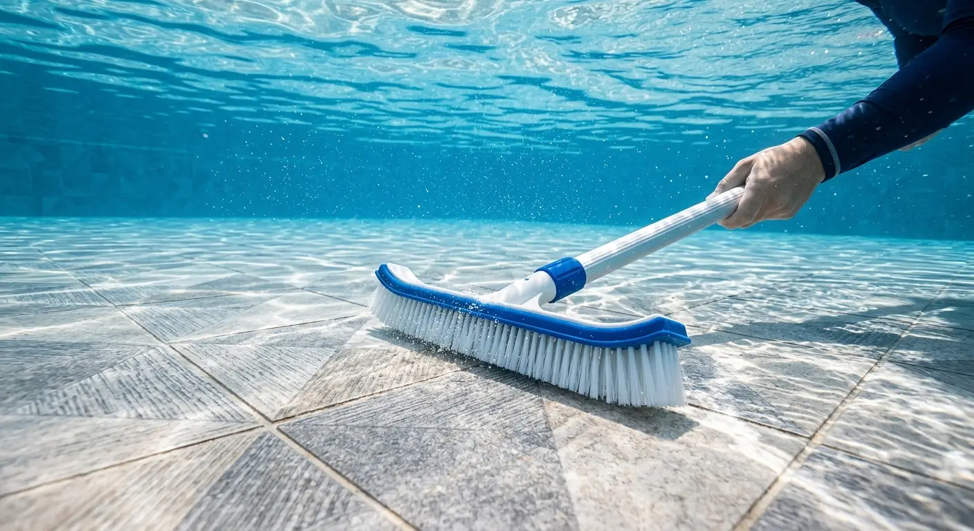 Limpieza y cepillado de vaso de piscina revestido con gres porcelánico