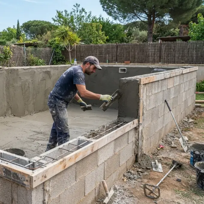 construir piscina elevada con aplicaci&oacute;n de mortero impermeabilizante en el vaso