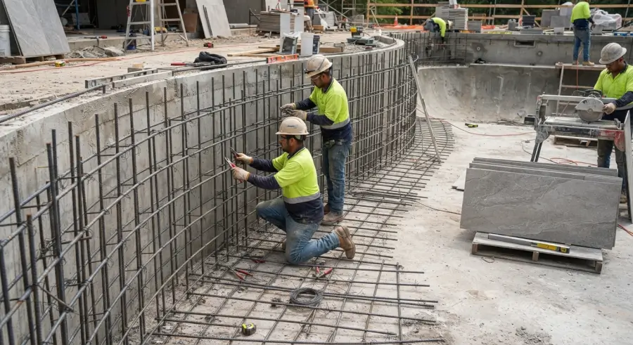 construir piscina semienterrada paso a paso mediante el armado de ferralla y encofrado