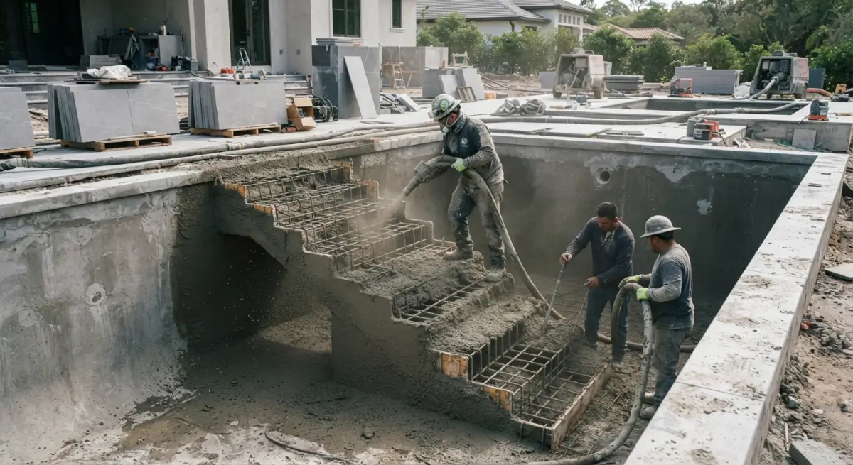 vertido de hormig&oacute;n proyectado en la estructura monol&iacute;tica de la escalera